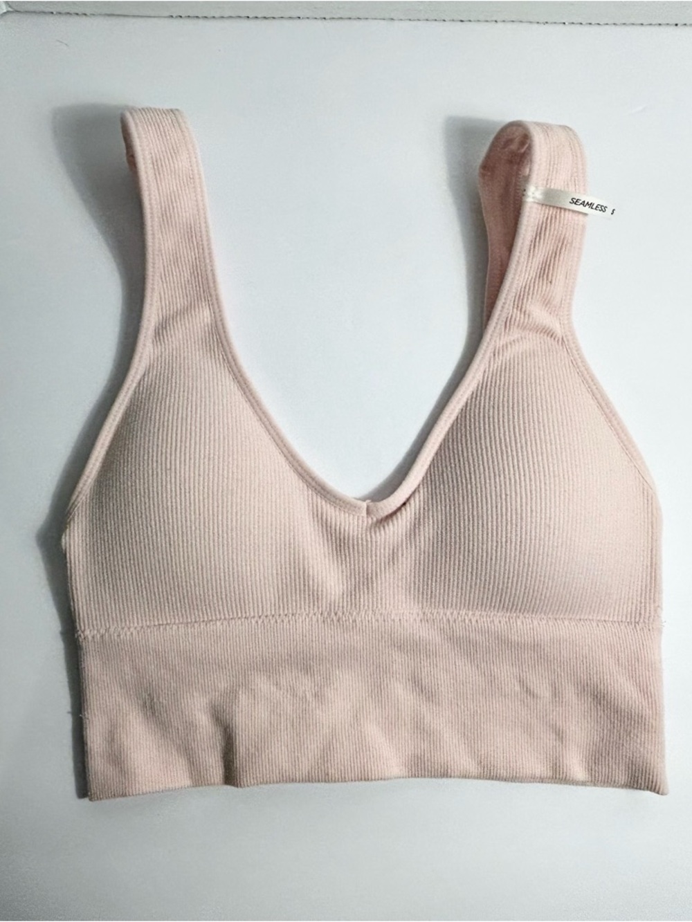 Aeropostale Buttery Soft Seamless Light Blush Ribbed Comfort Bralette, Small